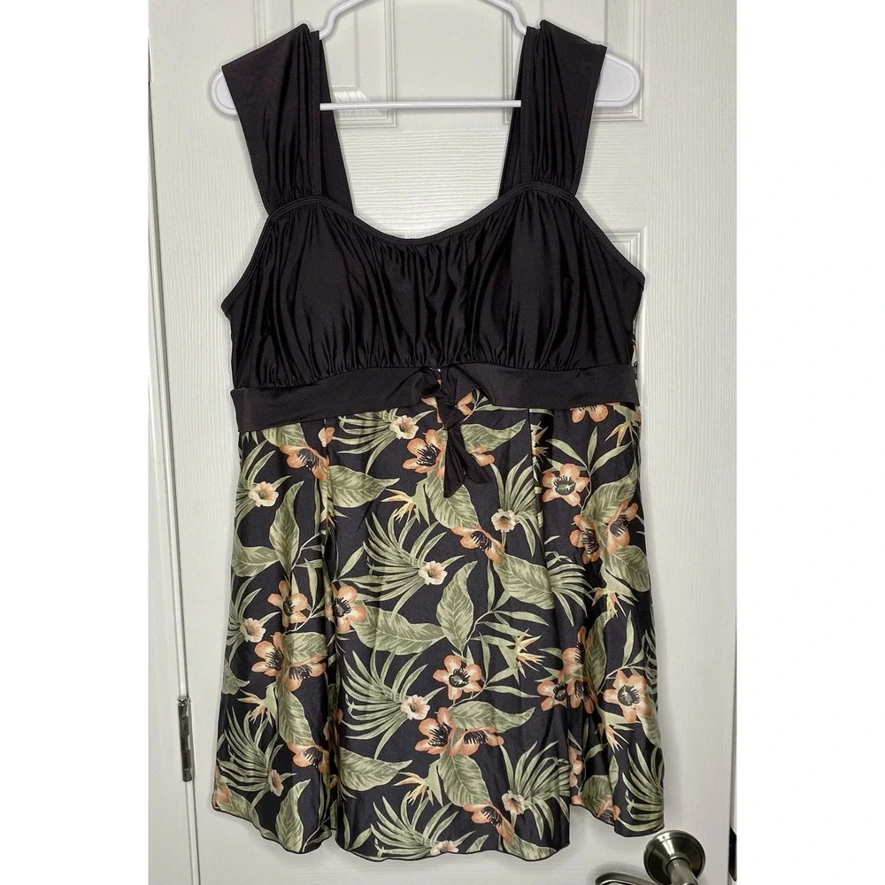 Wantdo Women's‎ One Piece Floral Pattern Bathing Suit Brown 18W-20W